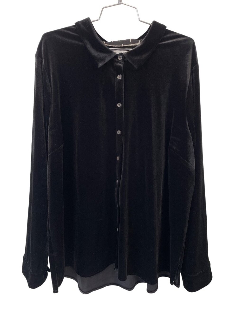 Skies Are Blue Shirt Size 2X Curvy Velvet Button Front Long Sleeve Career Office
